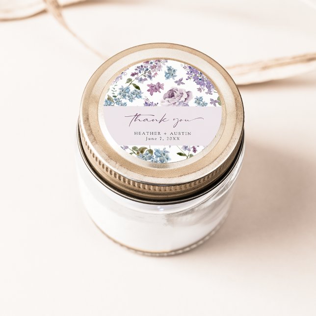 Sticker Rond Élégant Mariage Lilac (Elegant Lilac Wedding Classic Round Sticker by Painted Paperie
)