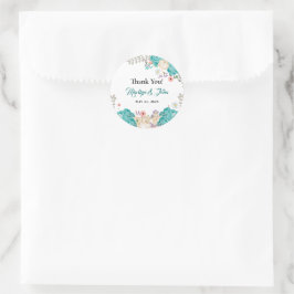 Sticker Rond Elégant Mariage Merci Aquarelle Fleurs Bleues