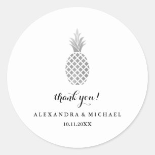 Sticker Rond Élégant Mariage Merci d'ananas en argent