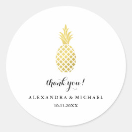 Sticker Rond Élégant Mariage Merci d'ananas en or