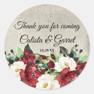 Sticker Rond Élégant Mariage Merci de goth rouge foncé