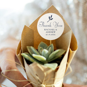 Sticker Rond Elégant Mariage Merci Laurel Sprig Navy Bleu