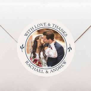 Sticker Rond Elégant mariage Merci photo Marine bleu
