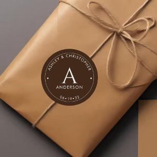 Sticker Rond Élégant Mariage Moderne Brun Noix