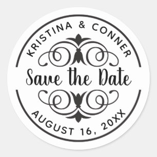 Sticker Rond Élégant mariage moderne Enregistrer la date Envelo
