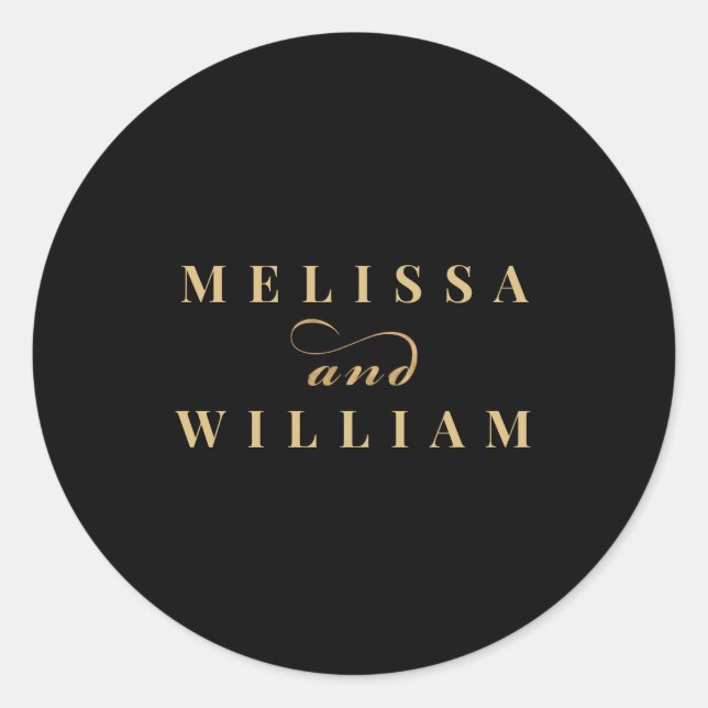 Sticker Rond Élégant Mariage moderne Gold Noir (Devant)