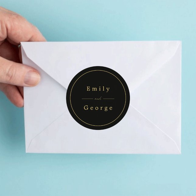 Sticker Rond Élégant Mariage moderne Noir et Or Classy (Créateur téléchargé)