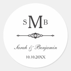 Sticker Rond Élégant Mariage Monogramme