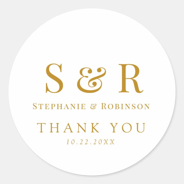 Sticker Rond Élégant Mariage Monogramme (Devant)