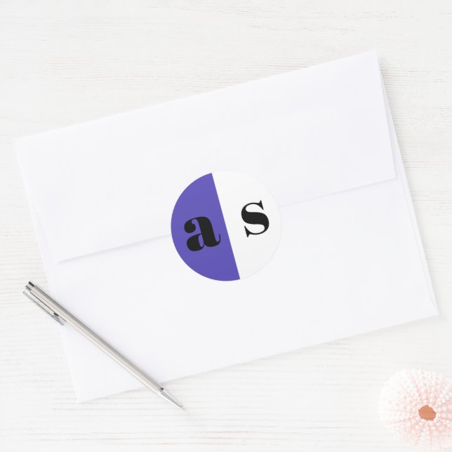 Sticker Rond Élégant mariage monogramme bleu violet (Enveloppe)