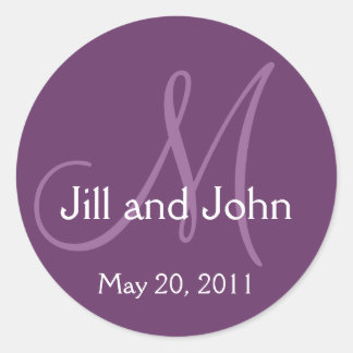 Sticker Rond Élégant Mariage Monogramme Date de sauvegarde Auto