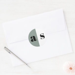 Sticker Rond Élégant mariage monogramme gris verdâtre