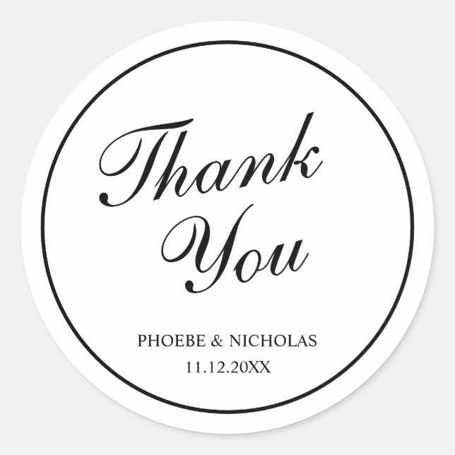 Sticker Rond Élégant Mariage noir et blanc élégant (Devant)