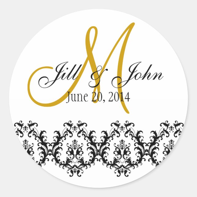 Sticker Rond Élégant mariage or Monogramme Enregistrer la date (Devant)