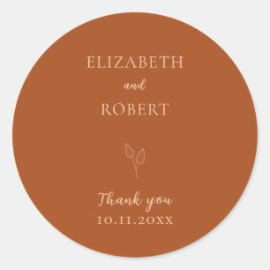 Sticker Rond Élégant Mariage orange brûlé Terracotta simple