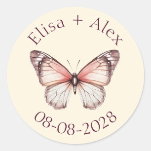 Sticker Rond Élégant Mariage papillons Fiançailles PERSONNALISÉ