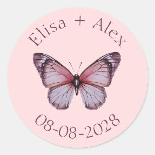 Sticker Rond Élégant Mariage papillons Fiançailles PERSONNALISÉ