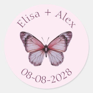 Sticker Rond Élégant Mariage papillons Fiançailles PERSONNALISÉ