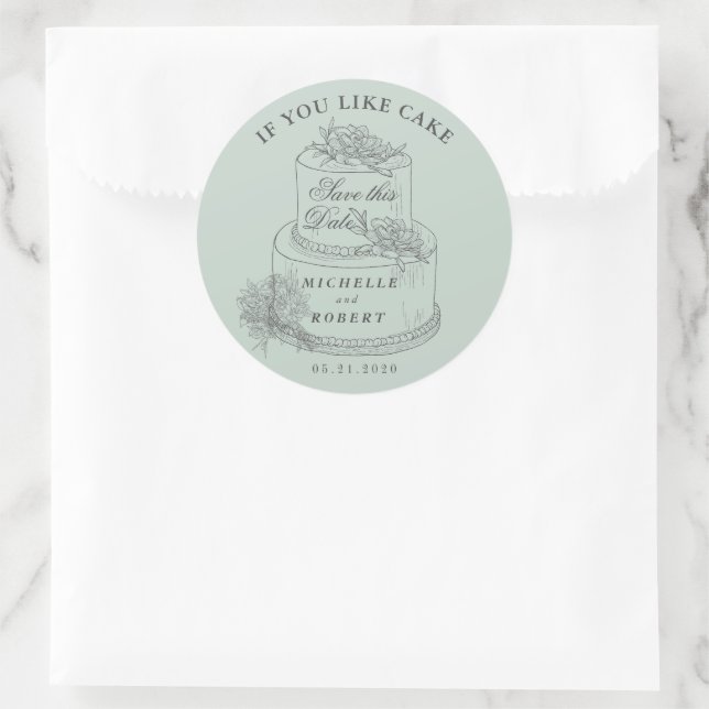 Sticker Rond Élégant Mariage Pastel Gâteau Enregistrer La Date (Sac)