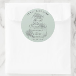 Sticker Rond Élégant Mariage Pastel Gâteau Enregistrer La Date