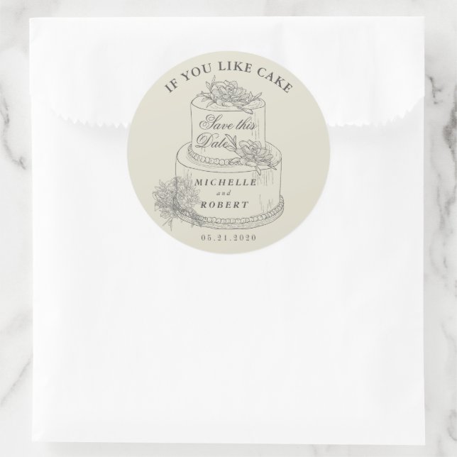 Sticker Rond Élégant Mariage Pastel Gâteau Enregistrer La Date (Sac)