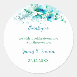 Sticker Rond Elégant Mariage personnalisé Fleur Bleue