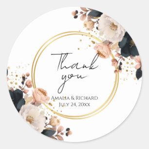 Sticker Rond Élégant Mariage Personnalisé “Merci”