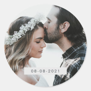 Sticker Rond Elégant Mariage photo Date Enveloppe Sceau