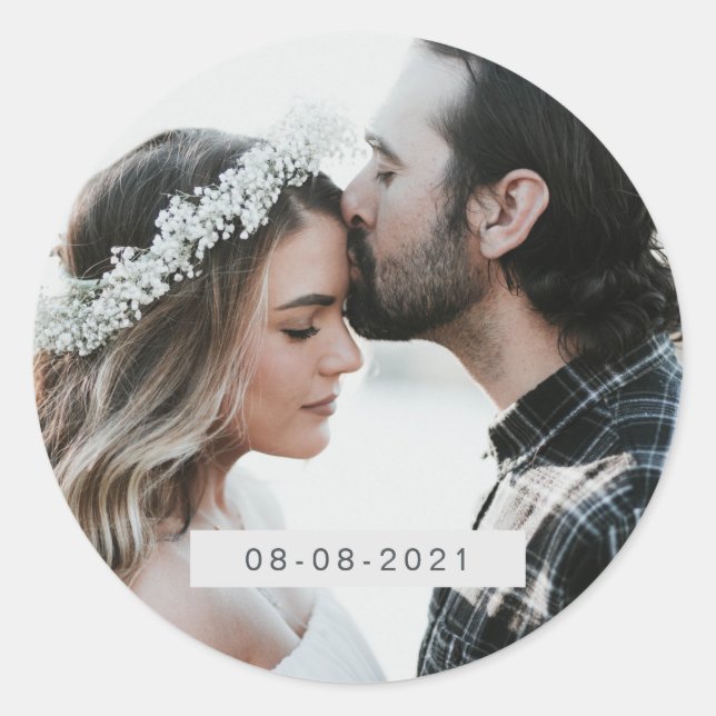 Sticker Rond Elégant Mariage photo Date Enveloppe Sceau (Devant)