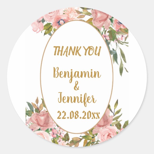 Sticker Rond Élégant Mariage rose de verdure (Devant)