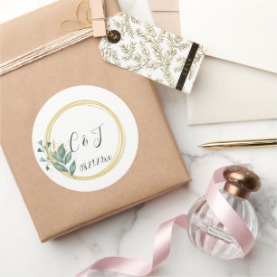 Sticker Rond Élégant Mariage simple vert Eucalyptus