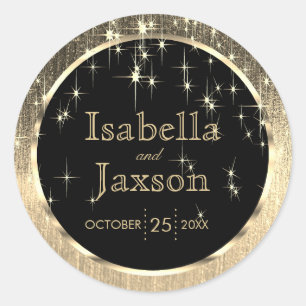 Sticker Rond Élégant Mariage Starlights noir et or