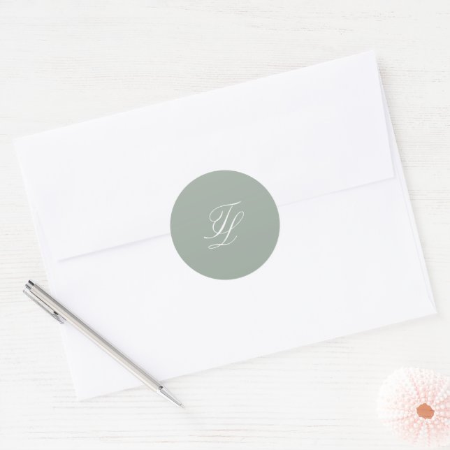 Sticker Rond Élégant Mariage traditionnel Sage Green (Enveloppe)