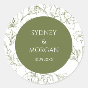 Sticker Rond Élégant Mariage végétal floral Sage vert