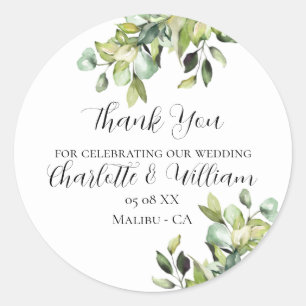 Sticker Rond Élégant Mariage végétal vert