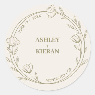 Sticker Rond Élégant Mariage vert de mousse de fleurs