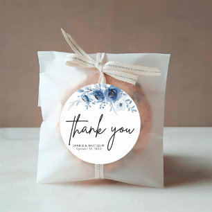 Sticker Rond Élégant Mariage Vintage Fleurs Bleues à la Françai