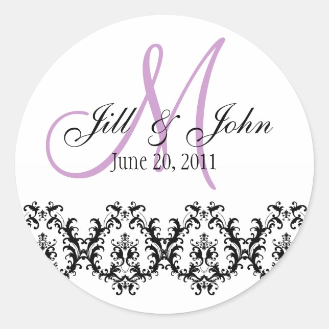 Sticker Rond Élégant mariage violet monogramme Enregistrer la d (Devant)