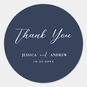Sticker Rond Elégant Marine bleu & blanc Simple Mariage