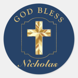 Sticker Rond Elégant Marine Blue Gold Boys Confirmation DIEU BL