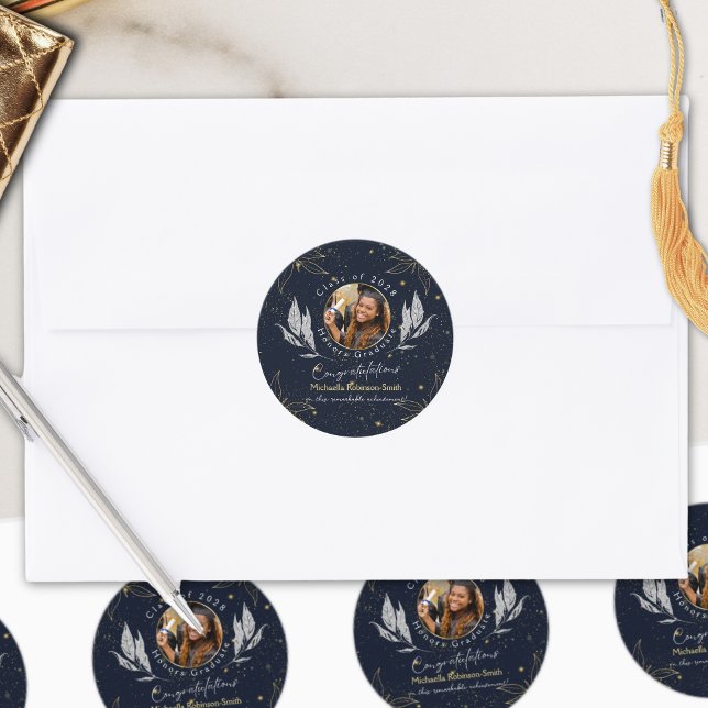 Sticker Rond Elegant Marine Gold Félicitations Graduation (Créateur téléchargé)