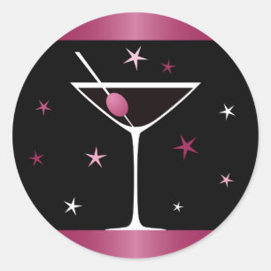 Sticker Rond Elégant martini cocktail verre fuchsia noir