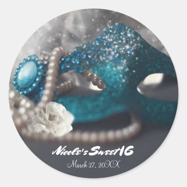 Sticker Rond Elégant Masquerade Masque & Pearls Party Favoriser (Devant)