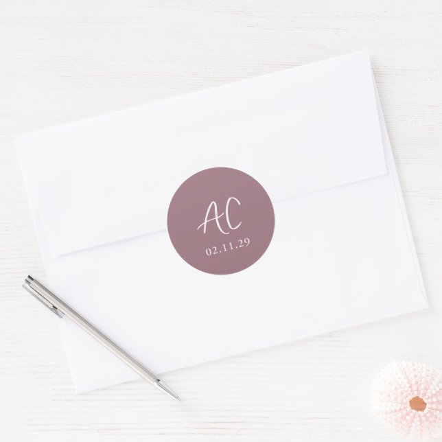 Sticker Rond Elegant Mauve Clean Mariage (Enveloppe)