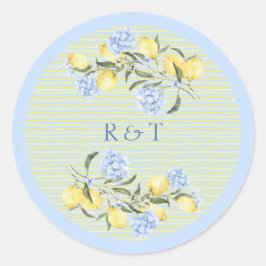 Sticker Rond Elegant Mediterranean Lemons Initials Wedding