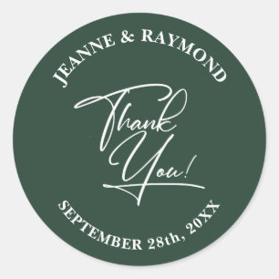 Sticker Rond Élégant Merci Calligraphie Mariage Sage Green