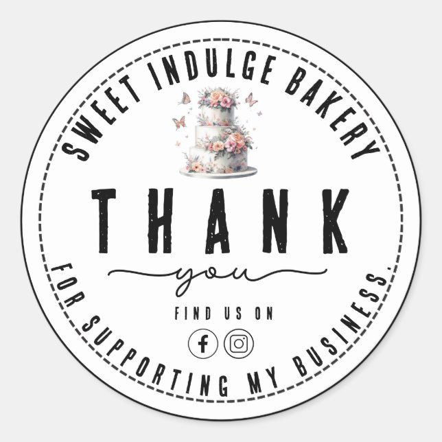 Sticker Rond Élégant Merci de boulangerie blanche rustique (Devant)