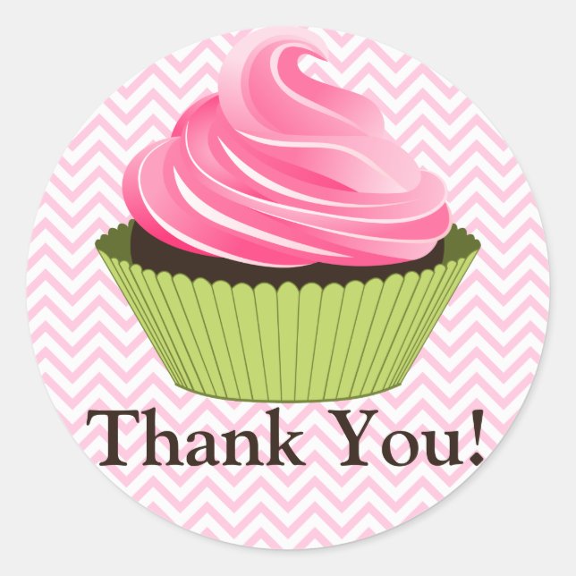 Sticker Rond Élégant Merci de boulangerie Cupcake Rose (Devant)