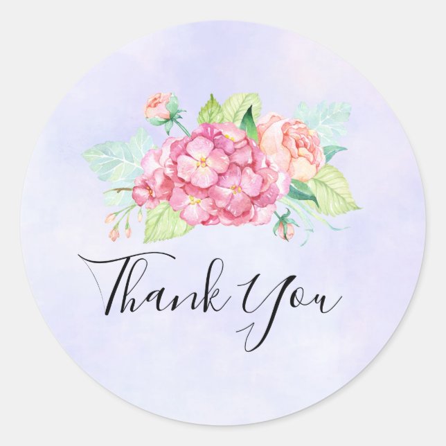 Sticker Rond Elégant Merci de bouquet de couleur rose (Devant)