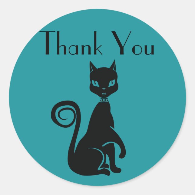 Sticker Rond Élégant Merci de chat noir (Devant)